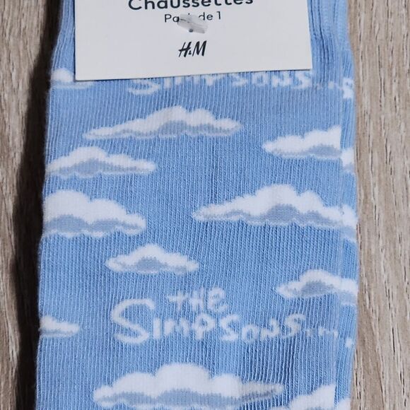 H&M Men's the Simpsons Blue White Clouds Socks NEW in Packaging RARE - Picture 2 of 3